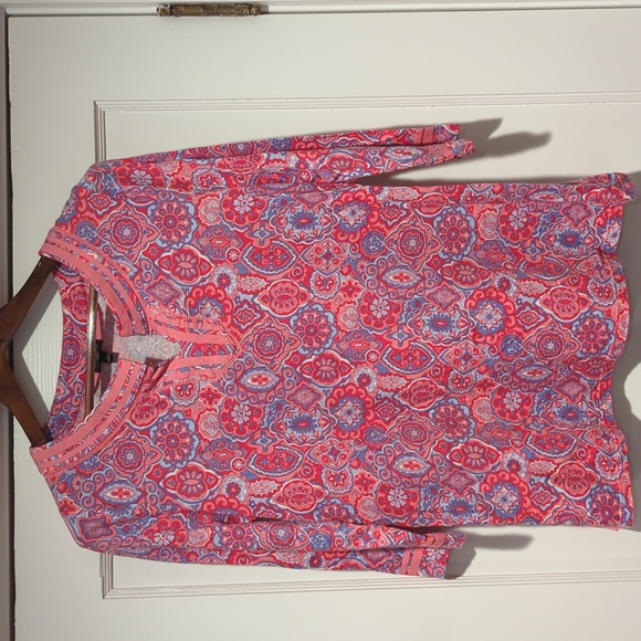 Talbots Women's Pink Paisley V Neck 3/4 Sleeve tunic size Lp - Picture 1 of 9